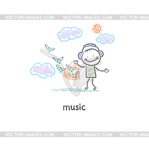 Man listens to music.  - vector clipart