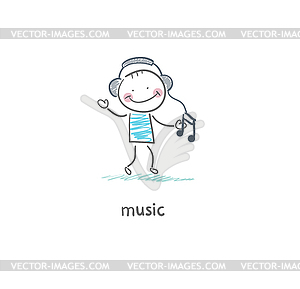 Man listens to music - vector image