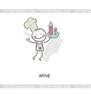 Шеф-повар и вино. - изображение в векторе / векторный клипарт