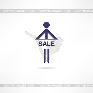 Man holding plate sale - vector clip art