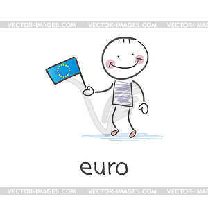 Man holding euro flag - vector clipart