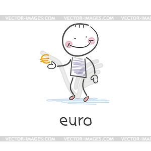 Man holding euro sign  - color vector clipart