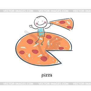 Man eats pizza.  - vector clipart