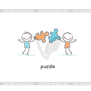 Man and puzzle.  - vector image