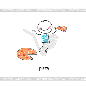 Man eats pizza.  - vector clipart