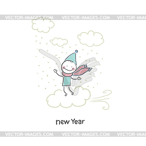 Winter with man - vector clipart