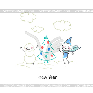Winter with man - vector clipart