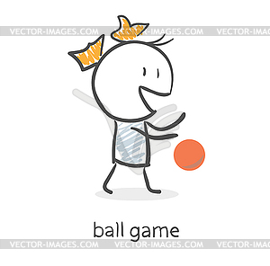 Мультяшный девочка, играя мячом - векторизованный клипарт