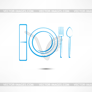 Fork And Spoon And Plate Icon - vector clip art