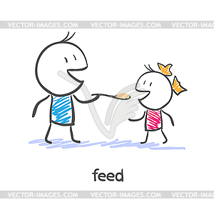 Feed. Dad and daughter - vector EPS clipart