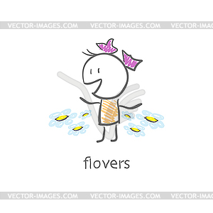 Girl and flowers - vector EPS clipart