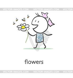 Girl and flower - vector image