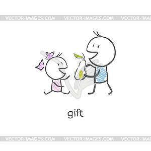 Boy gives pear - vector clipart