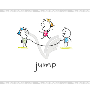 Children playing jumping rope - vector image