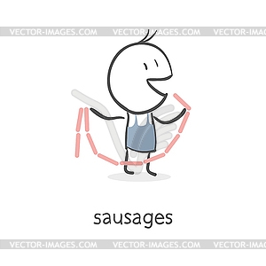 Man eating sausage - vector image