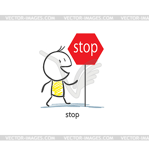 Man To Stop Sign - vector clipart