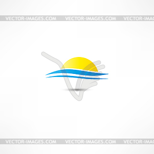 Sea waves and rising sun - vector clip art