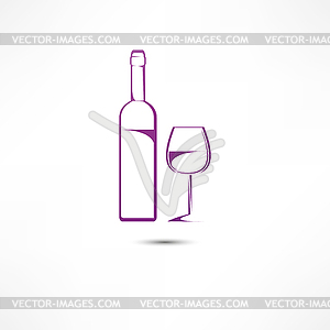Bottle of wine and glass icon - vector image