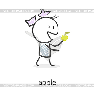 Cartoon girl eating an apple - vector clip art