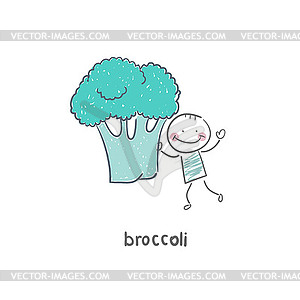 Man and broccoli - vector image