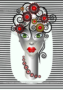 Beautiful girl with flowers and decor of the curls on h - vector clipart