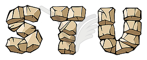 Stone alphabet: S, T, U - vector image