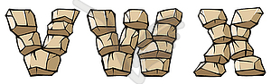 Stone alphabet: V, W, X - vector image