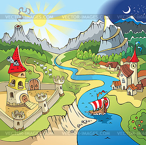 Fairy-tale landscape - color vector clipart