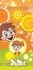 Children and popcorn - color vector clipart