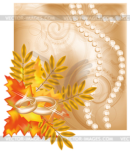 Autumn wedding card with golden rings  - vector clipart