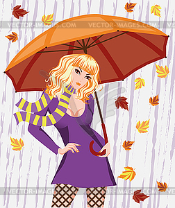 Autumn girl with umbrella. illustration - vector image