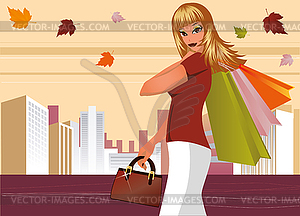 Осенние торговый девочка - клипарт в векторе / векторное изображение