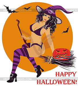 Sexy witch flying on a broom, illustration - vector clipart