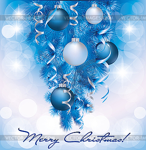 Merry Christmas banner with blue silver balls  - vector clip art
