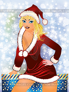 Merry Christmas card. Santa Mädchen mit Geschenk. Vektor - Vektor Clip Art