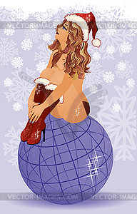 Sexy Santa girl and globe  - vector image