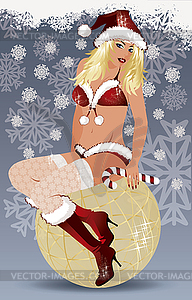 Сексуальная женщина в костюме Санта-Клауса - иллюстрация в векторном формате