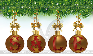 Winter sale banner with xmas golden balls, vector - vector clipart