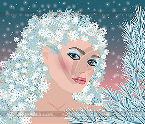 Winter girl seasons card, illustration - vector clipart