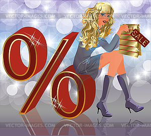 Sale blonde girl, illustration  - vector clip art