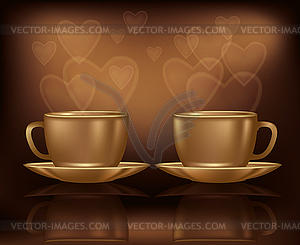 Valentines day card with two coffee and hearts  - vector clipart