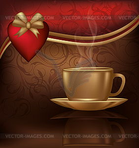 Love card with coffee and heart, illustration - vector image