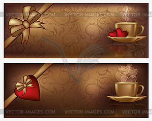 Два День Святого Валентина баннеры с кофе, вектор - векторная иллюстрация