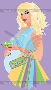 Красивая беременная женщина с ребенком носки, вектор - стоковый векторный клипарт