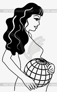 Pregnant woman with earth, illustration - vector clipart