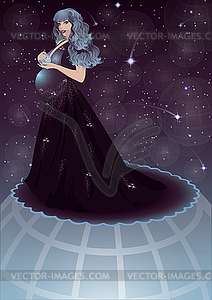 Pregnant night sky women, illustration - vector image