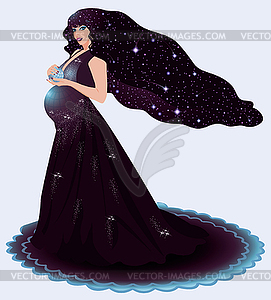 Pregnant cosmos woman, illustration - color vector clipart