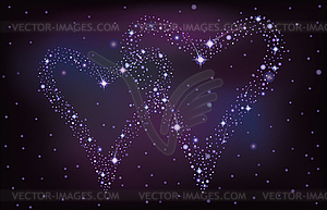 Night sky with two stars hearts, illustration - vector image