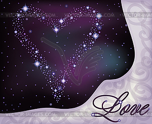 Love banner, heart of the stars in the night sky - vector clipart