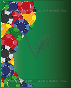 Colorful gambling chips on green background ,  - royalty-free vector clipart